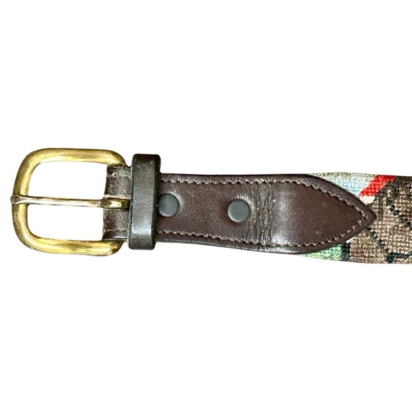 Needlepoint Equestrian Hunt Scene Belt with Solid Brass Buckle – Size 28.5 - Picture 5 of 9